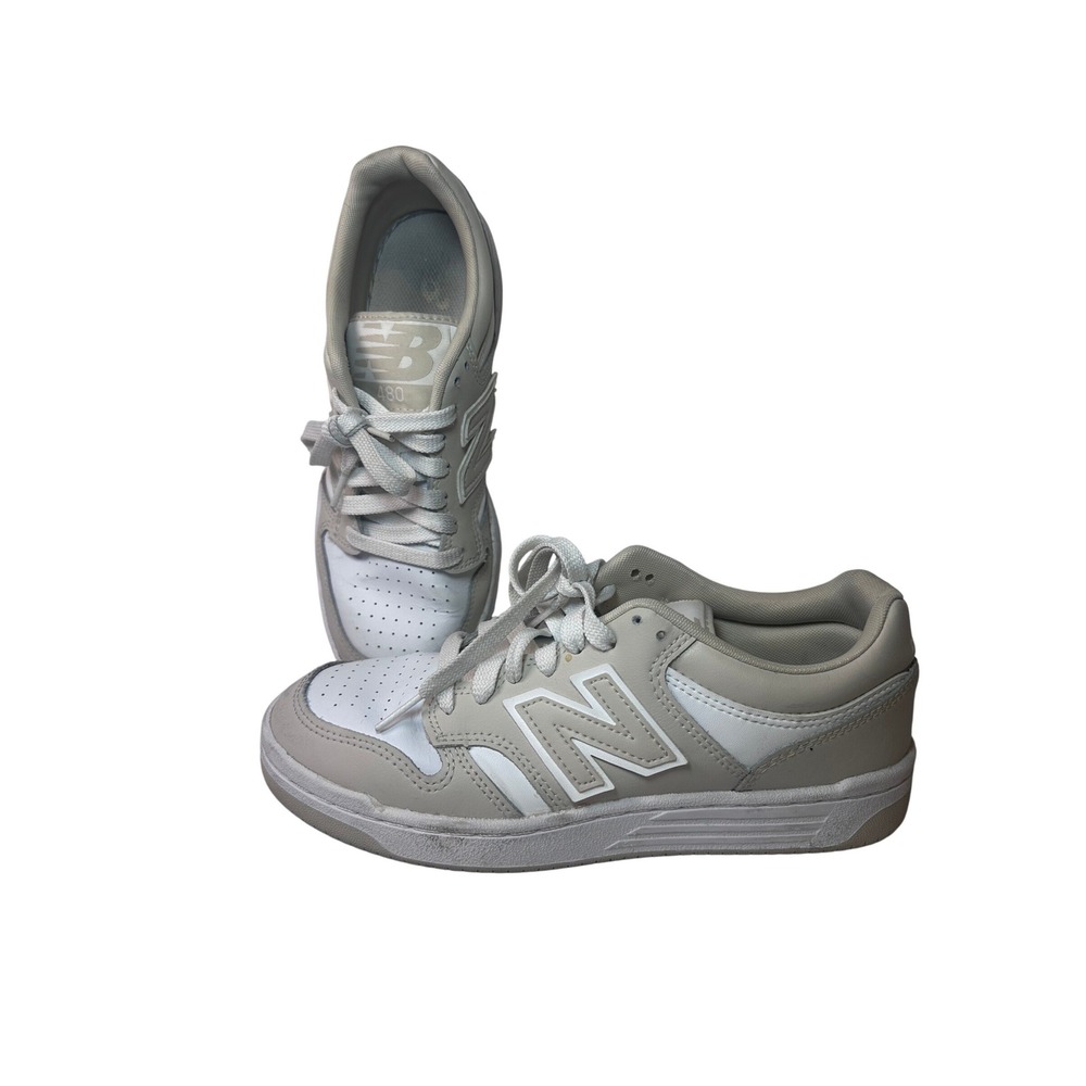 New Balance 480 Low Top Sneakers Size 6.5Y Beige White Leather Lace Up